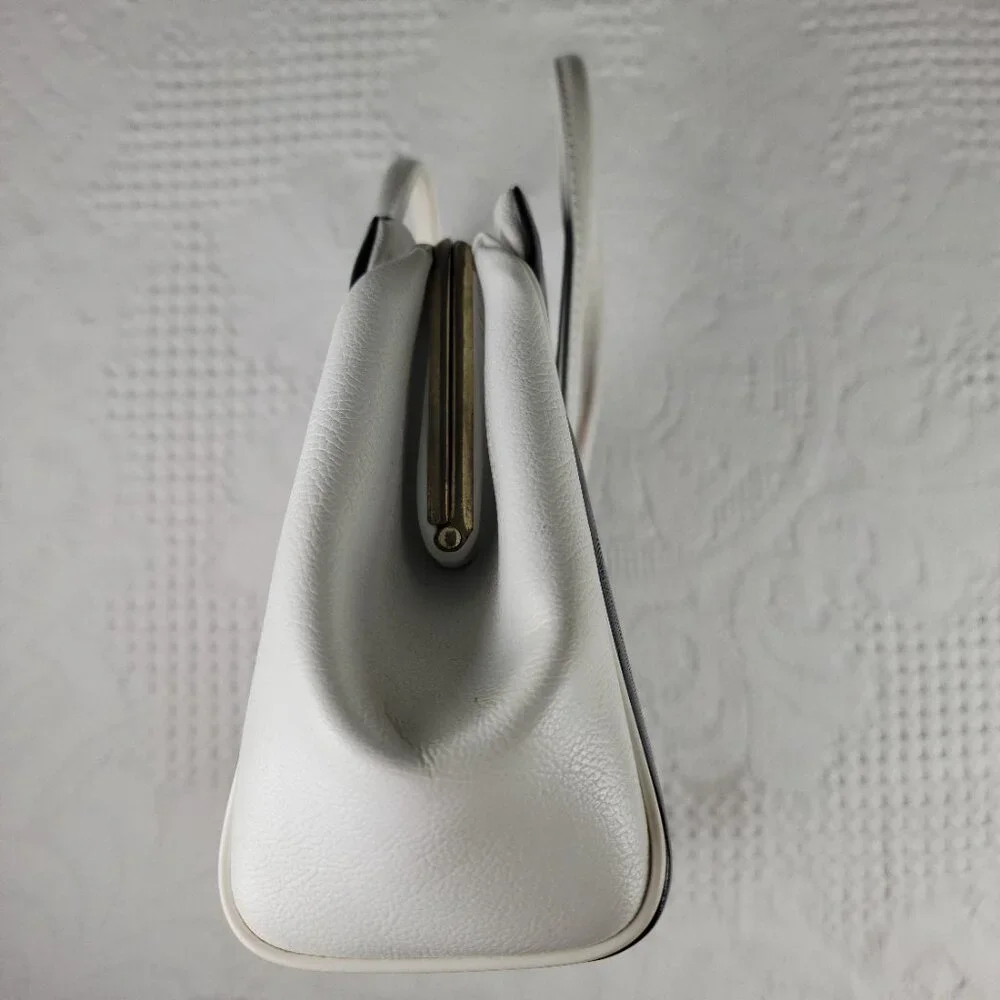 Vintage purse frame bag MCM classic white blue black cream red wide retro stripe - Picture 7 of 12